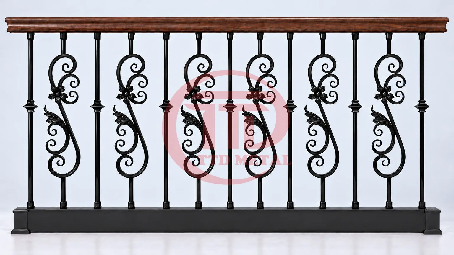 Display shelf with iron handrail for stairs