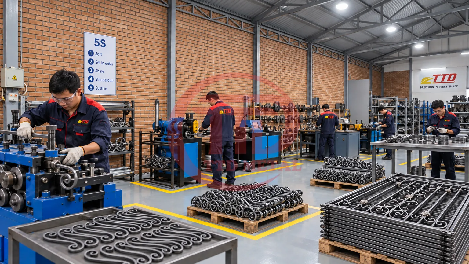 TTD METAL manufacturing facility with deck with metal balusters