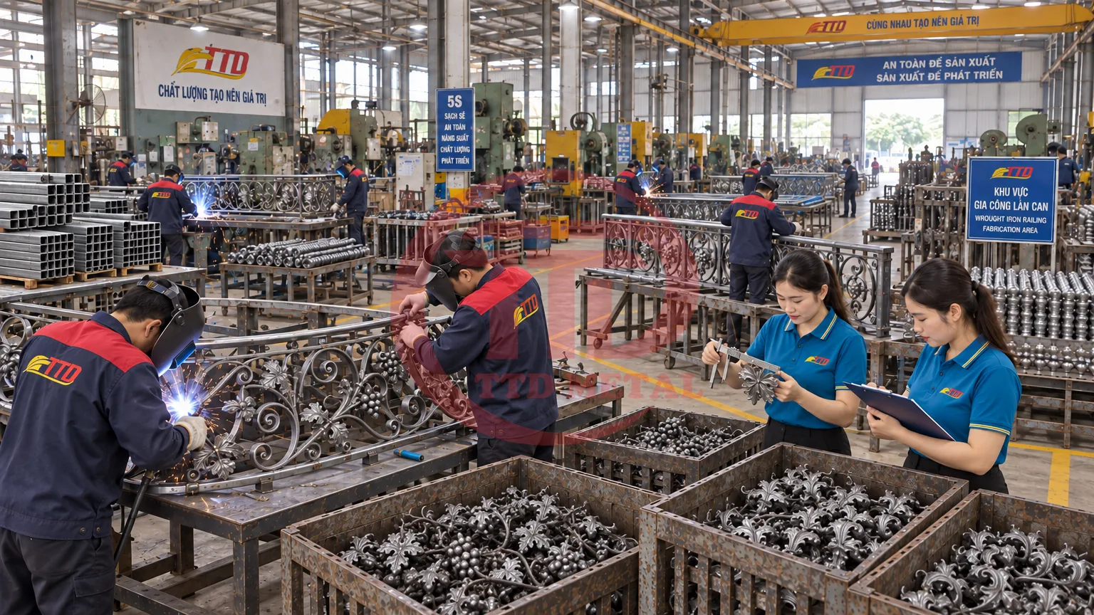 Manufacturing plant - stairs with rod iron spindles